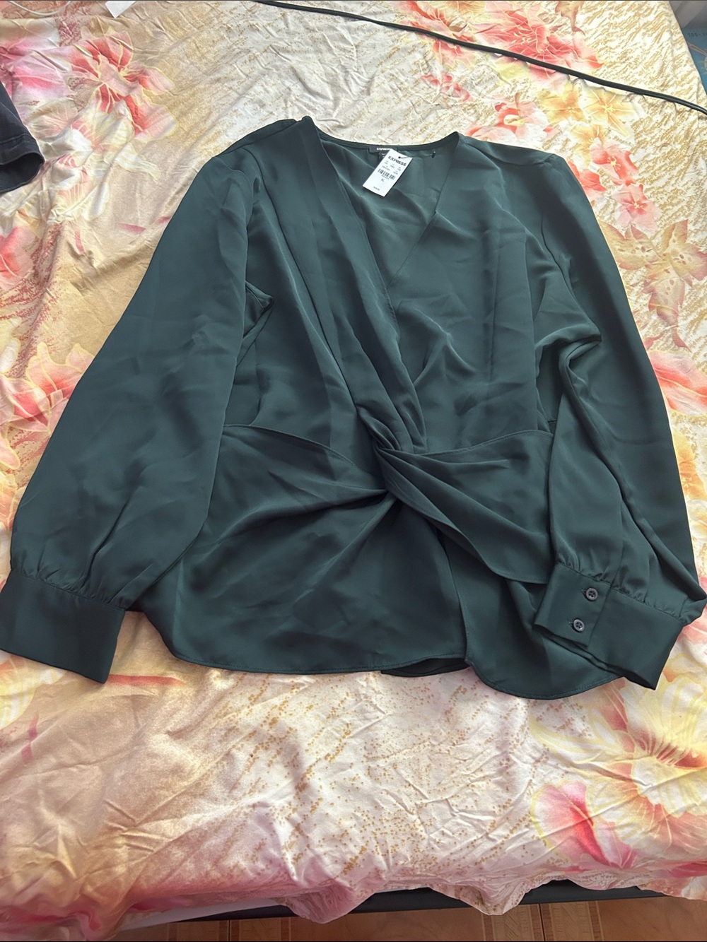 Express Emerald Green Twist-Front Blouse